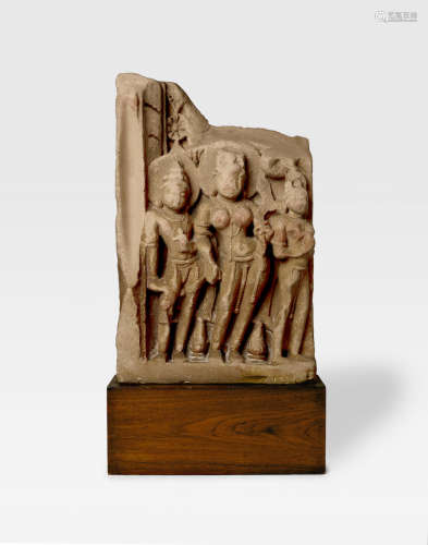 NORTH INDIA, CIRCA 11TH CENTURY A SANDSTONE STELE WITH A GODDESS