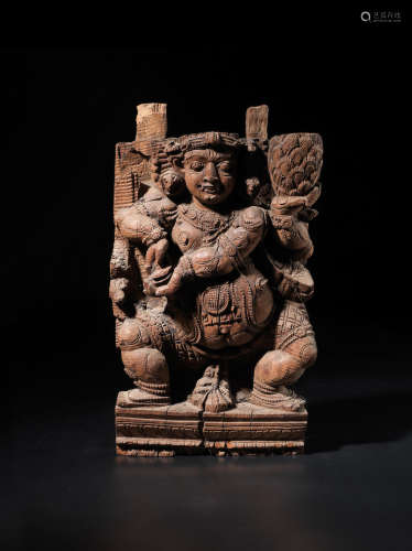 SOUTH INDIA, PROBABLY KERALA, 17TH/18TH CENTURY A WOOD PANEL OF A GANA