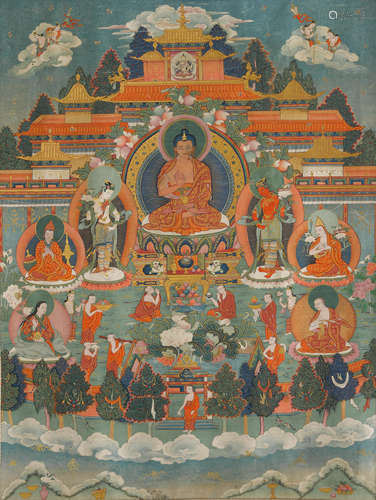 TIBET, 19TH CENTURY A THANGKA OF MAITREYA IN HIS PURE LAND