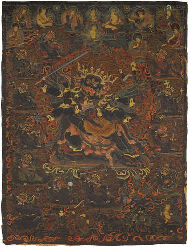 TIBET, 18TH CENTURY A BLACKGROUND THANGKA OF YAMARI HERUKA 