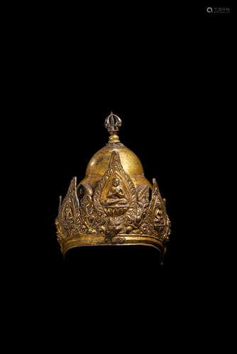 NEPAL, CIRCA 18TH CENTURY  A GILT COPPER ALLOY VAJRACHARYA CROWN