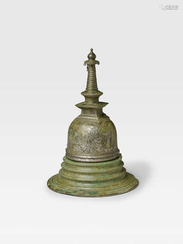 SRI LANKA, DIVIDED KINGDOMS PERIOD, 13TH-15TH CENTURY A SILVERED COPPER ALLOY STUPA