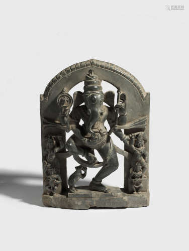 WESTERN INDIA, CIRCA 17TH CENTURY A GREEN STONE STELE OF GANESHA