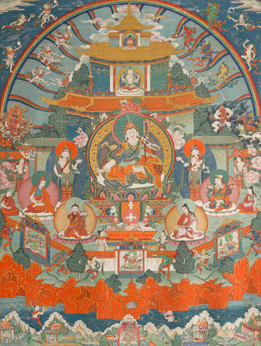 TIBET, 19TH CENTURY A THANGKA OF PADMASAMBHAVA IN HIS PURE LAND