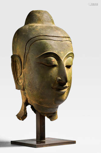 CENTRAL THAILAND, AYUTTHAYA PERIOD, 16TH CENTURY  A LARGE COPPER ALLOY HEAD OF BUDDHA