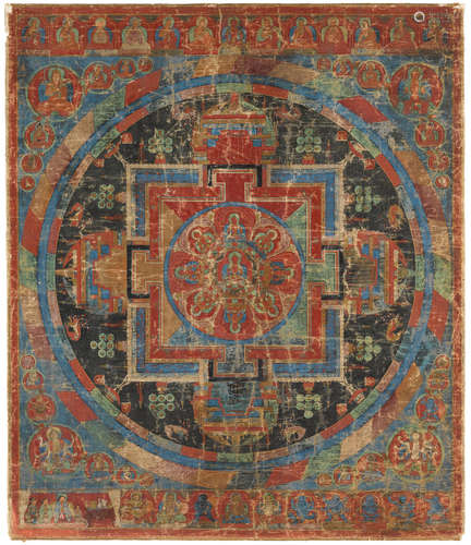 TIBET, CIRCA 16TH CENTURY A NINE-DEITY AMITAYUS MANDALA 