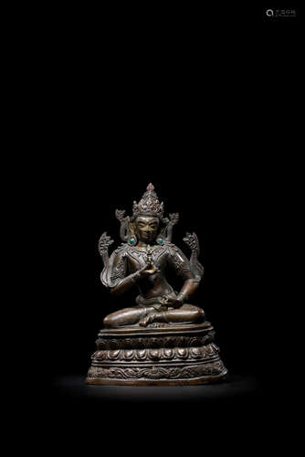 TIBET, CIRCA 13TH CENTURY A COPPER ALLOY FIGURE OF VAJRASATTVA