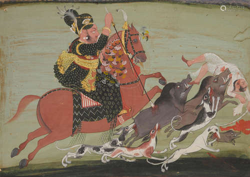 MEWAR OR DEVGARH, LATE 18TH CENTURY  RAJA PAHAR SINGH HUNTING BOAR