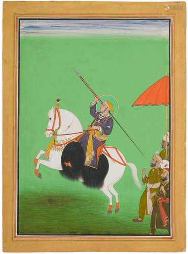 BY TARA (1828-1862), MEWAR, 1866  MAHARANA SHAMBHU SINGH THROWING A JAVELIN