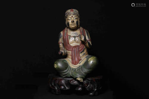 BRONZE CAST 'GUANYIN' SEATED FIGURE WITH STAND