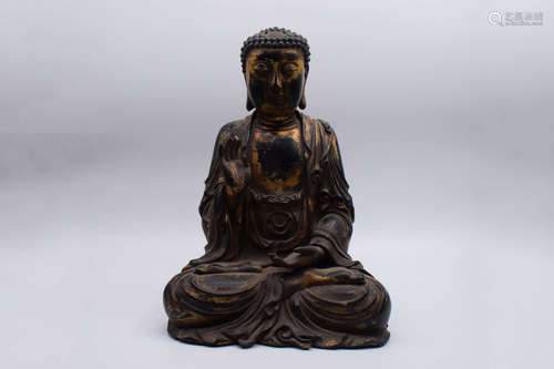 WOOD CARVED AND GILT BODHISATTVA SEATED FIGURE