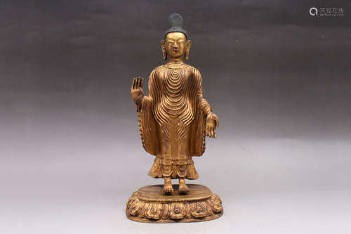 GILT BRONZE CAST BODHISATTVA STANDING FIGURE