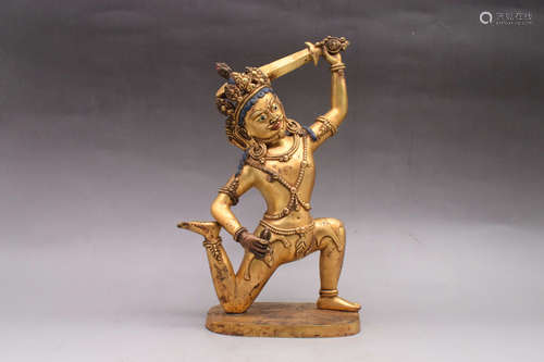 GILT BRONZE CAST MANJUSHRI FIGURE