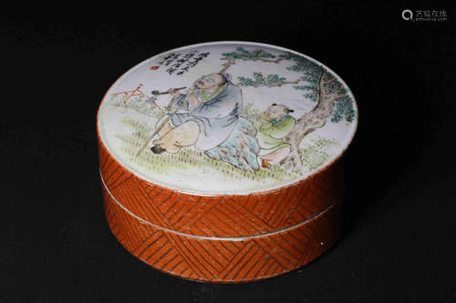 FAMILLE ROSE 'PEOPLE' ROUND BOX WITH COVER