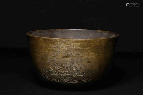 BRONZE CAST AND INCISED 'BODHISATTVA' BOWL