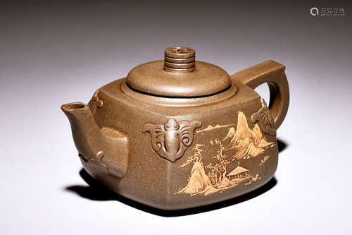 YIXING ZISHA 'CALLIGRAPHY & SCENERY' TEAPOT