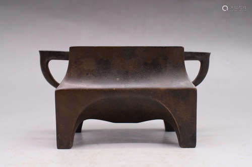 BRONZE CAST RECTANGULAR CENSER WITH HANDLES