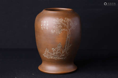 ZISHA STONEWARE 'SCHOLAR' BRUSH POT