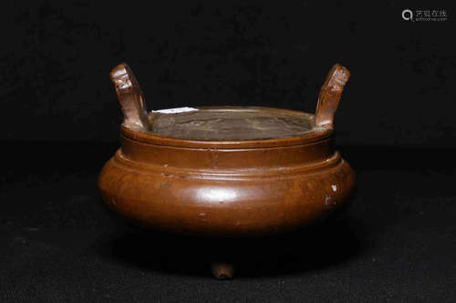 YIXING ZISHA TRIPOD CENSER WITH HANDLES