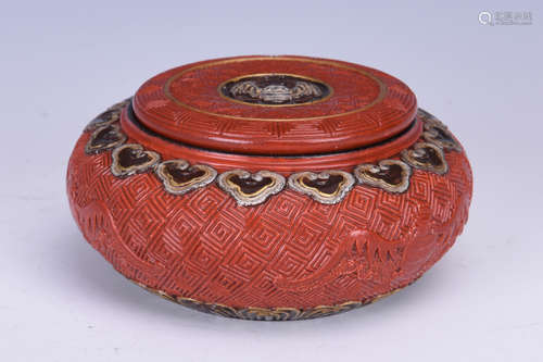 RED CINNABAR GROUND PORCELAIN BOX WITH COVER