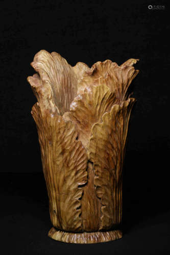 WOOD CARVED 'CHINESE CABBAGE' FIGURE