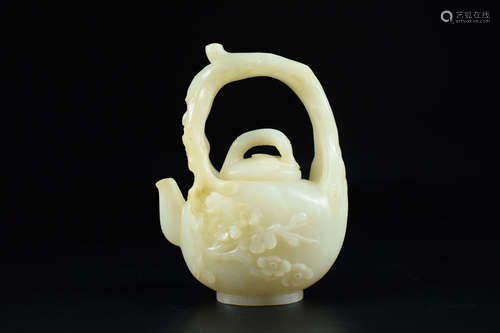 HETIAN JADE CARVED 'PLUM FLOWERS' TEAPOT