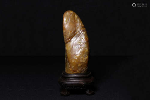 TIANHUANG SOAPSTONE CARVED MOUNTAIN BOULDER SHANZI WITH STAND