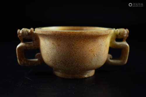 JADE CARVED CUP WITH CHILONG HANDLES