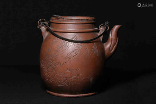 YIXING ZISHA 'LANDSCAPE SCENERY' TEAPOT