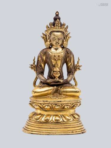 A Gilt Bronze Figure of Amitayus, China, 18th Century.