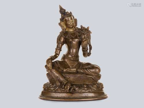 A Partly Gilt Copper Alloy Green Tara, Tibet 16th Century.