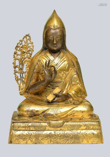 An Extremely Rare Gilt Bronze Figurine of The First Dalai Lama Gedun
Drupa, Tibet, 17-18th Century.