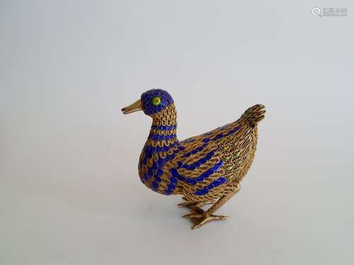 A Gilt Silver and Enameled Figurine of Duck, China.