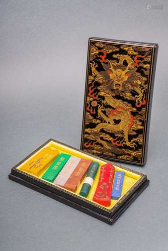 An Extremely Rare and Fine Imperial Ink Cakes Set in Original Luxury
Box, China, Qing Dynasty.