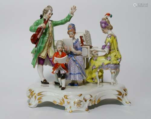 A Rare Meissen Porcelain Quartet Figural Group with Piano, 19th Century.,A Rare Meissen Porcelain Quartet Figural Group with Piano, 19th Century.