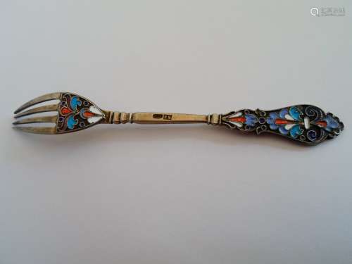 A Gilt Silver and Cloisonne Enameled Fork, Russia 19 Century.