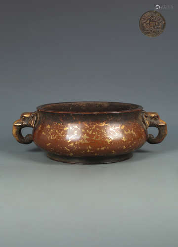 A BRONZE CASTED DOUBLE ELEPHANT EAR CENSER