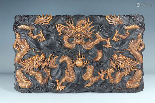 A ZITAN WOOD CARVED EMBOSS DRAGON PATTERN BOX