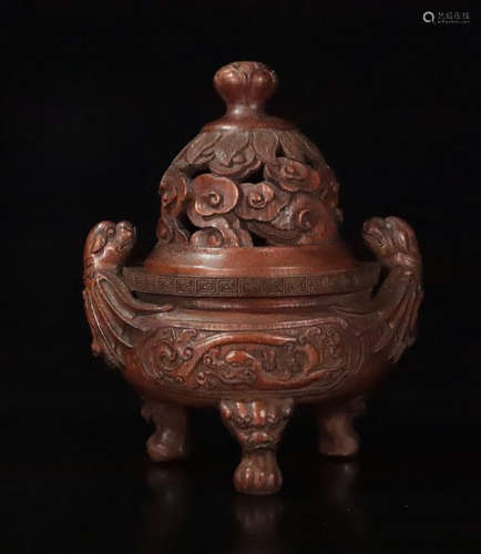 AN OLD BAMBOO CARVED AUSPICIOUS PATTERN CENSER