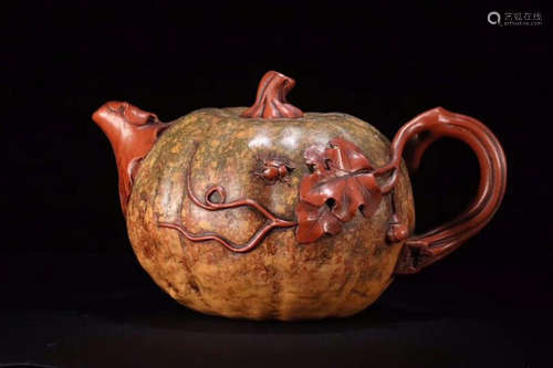 AN OLD MINE ZHU MUD PUMPKIN SHAPED TEAPOT