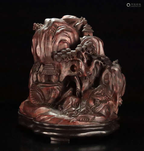 A CHENXIANG WOOD CARVED LANDSCAPE SHAPED PENDANT