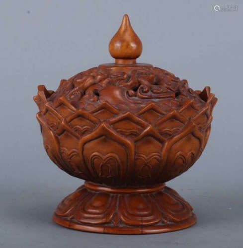 A HUANGYANG WOOD CARVED LOTUS SHAPED CENSER