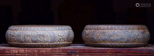 PAIR BLUE STONE STONE DRUM