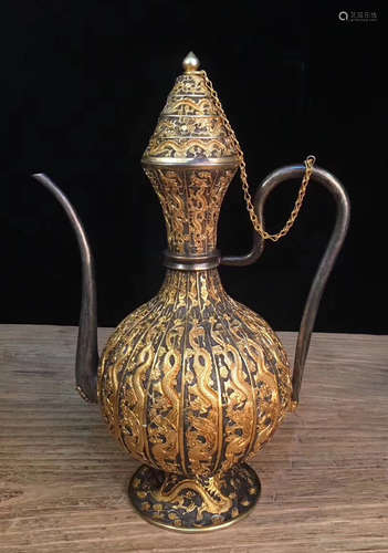 A GILT SILVER AND BRONZE DRAGON PATTERN POT