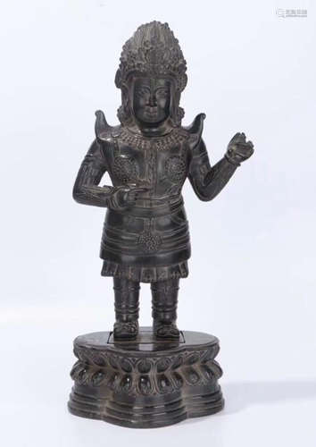 AN OLD BLACK STONE CARVED HUFA BUDDHA