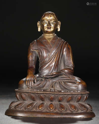 A TIBETAN BRONZE CASTED GURU STATUE BUDDHA