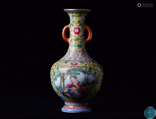 A ENAMELED GLAZE WRAPPED FLORAL PATTERN VASE