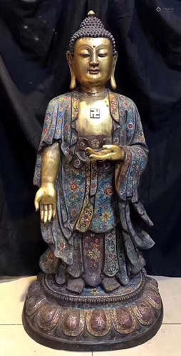 A GILT BRONZE ENAMELED GLAZE BUDDHA