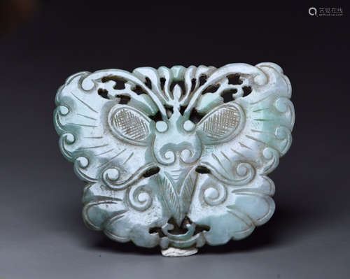 A JADEITE CARVED BUTTERFLY SHAPED PENDANT