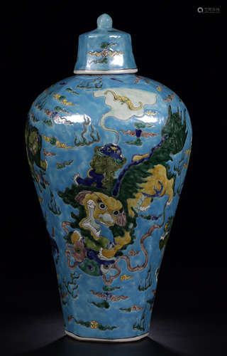 A PORCELAIN BLUE QILIN PATTERN VASE